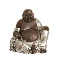 Happy Laughing Buddha Sculpture Good Luck Oriental Rich Brown Silver Ornament