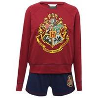 Harry Potter character teen kids long sleeve pull on hogwarts printed sweater and shorts pyjamas set - Wine Red