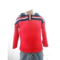 Hand-Knitted 2-3 Years Red and Blue Jumper