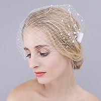 Handmade Wedding Veil One-tier Blusher Pearl Veils Cut Edge Net Two Alloy Combs New