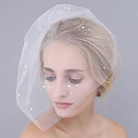 Handmade Wedding Veil One-tier Blusher Veils Cut Edge Tulle Alloy Comb