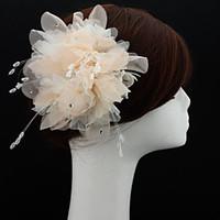 Handmade Champagne Chiffon Flower Feather Hair accessories Bridal Wedding Fascinator