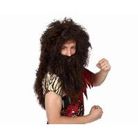 Hair Wig & Beard Caveman Brown