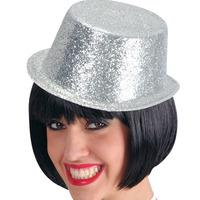 Hat Top Glitter Plastic 10cm Silver