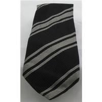 Harrods black and silvery grey striped silk tie