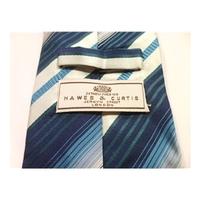 Hawes & Curtis Designer Silk Tie Aqua Blue & Persian Green Stripes