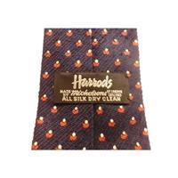 harrods silk tie navy with small red white design