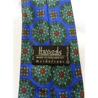 Harrods Royal Blue and Green Patterned Silk Tie