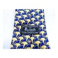 Harrods Silk Tie Blue With Fun Gold Trumpet Design