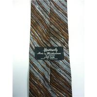 Harrods Light, Dark Brown & Grey Effect Patterned Silk Tie