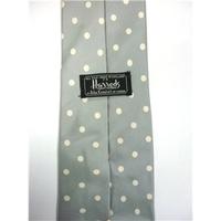 Harrods Light Grey with Cream Polka Dot Patterned Silk Tie