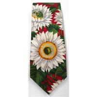 Handmade green & red mix daisy print cotton tie