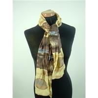 Hand Rolled Edged Golden yellow and Light Bronze Leaf Printed Silk Scarf