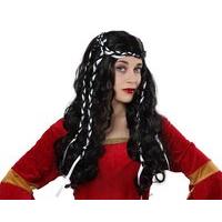 hair wig long brown with white braid