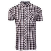 harland short sleeve checked shirt in red mahogany le shark