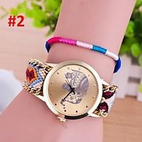 Hand knitting Band National Elephant Wind Golden Simple Dial Women Dress Watch Quartz Geneva Watch