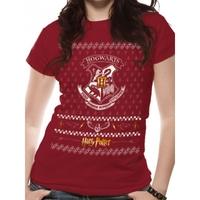 Harry Potter - Xmas Crest Unisex Small T-Shirt - Red