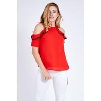 HALTER NECK FRILL COLD SHOULDER TOP