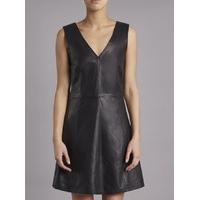 Handley Black Leather V-Neck Dress