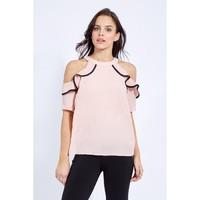 HALTER NECK FRILL COLD SHOULDER TOP