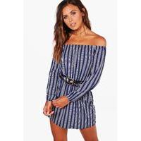 Hannah Stripe Off The Shoulder Dress - navy