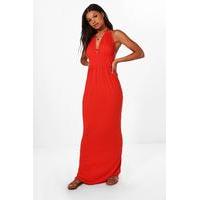 Halterneck Maxi Dress - flame red