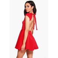 Hailey Scuba Backless Skater Dress - red