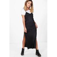 Hayley 2 in 1 Suedette Maxi Slip Dress - black
