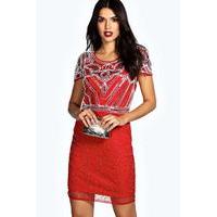 Hand Beaded Shift Dress - berry