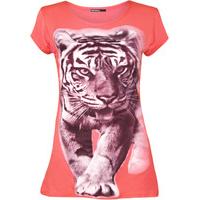 haley tiger print short sleeve t shirt coral