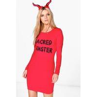 Halloween Sacred Monster Bodycon Dress - red