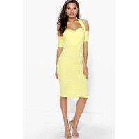 Halterneck Sweetheart Midi Bodycon Dress - yellow