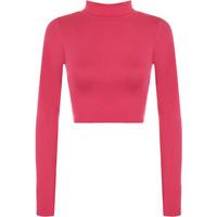 Harmony Basic Long Sleeve Turtleneck Crop Top - Cerise