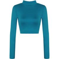 Harmony Basic Long Sleeve Turtleneck Crop Top - Teal