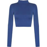 harmony basic long sleeve turtleneck crop top royal blue