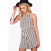 halterneck striped tie belt playsuit multi