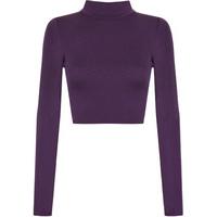 Harmony Basic Long Sleeve Turtleneck Crop Top - Purple