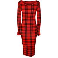 Hannah Tartan Bodycon Midi Dress - Red