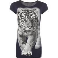 haley tiger print short sleeve t shirt navy blue