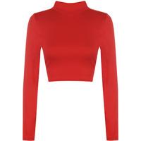 Harmony Basic Long Sleeve Turtleneck Crop Top - Red