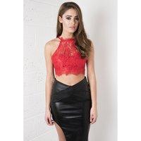 Halterneck Lace Crop in Red