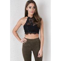 Halterneck Lace Crop in Black