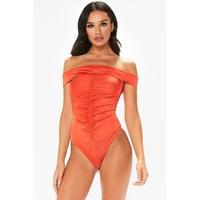 Hannah Orange Slinky Bardot Bodysuit