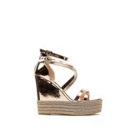 hayley rose gold metallic cross strap espadrille wedges