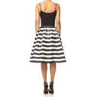 HAMPTON - Black and White Stripe Box Pleat Midi Skirt