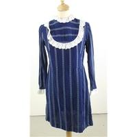 Handmade Vintage 1970\'s \'Festival Fun!\' Dress Size 12 Featuring Navy Blue Textiles With Floral Striped Print