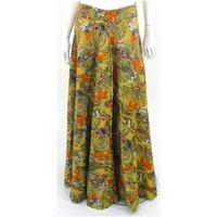 Handmade Size 8 Bright Orange, Beige And Powder Blue Bold Abstract Floral Long Skirt