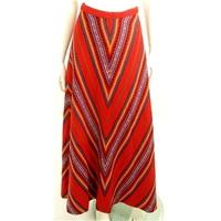 Handmade Size S Bold Red, Bright Blue And Green Woven Wool Abstract Zig Zag Patterned Long Skirt