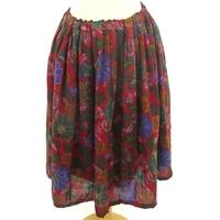 Handmade Size M Bright Red, Emerald Green, Electric Purple And Mustard Yellow Floral Print Skirt
