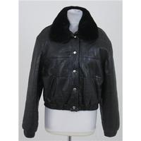 harrods size 12 black leather bomber jacket